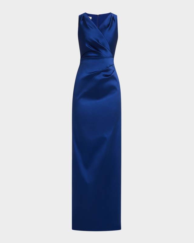 Pleated Stretch Mikado Column Gown